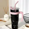 Copo Térmico de Gelo Preto Altamente Atraente 40oz, Copo Isolado de Aço Inoxidável 304, Capacidade Gigante com Alça, Copo para Carro Atacado