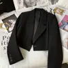 Blazer Negro Corto para Mujer, Nuevo Estilo Primavera y Otoño, Diseño Casual de Alta Gama, Estilo de Nicho para Mujeres Petites, Calidad de Exportación