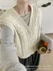 Chaleco de punto retorcido con cuello en V para mujer, nuevo cárdigan sin mangas de estilo coreano para primavera y otoño, top tipo chaleco suéter versátil