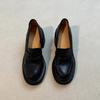 Mocassins femininos de salto grosso e sola grossa, estilo retrô, tamanho pequeno, aumento de um pedal, sapatos casuais de couro pequeno