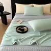 Colcha de Verano de Seda Fresca Estilo Lujo Ligero, Colcha de Aire Acondicionado Bicolor de Color Sólido, Juego de Cuatro Piezas de Colcha de Verano Helado, Colcha Delgada Lavable a Máquina