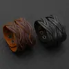 Nova pulseira de couro trançada à mão para homens e mulheres, bracelete largo de couro vintage, acessório punk europeu e americano para casais