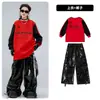 Ropa Hip-Hop Moderna para Niños Pantalones de Cuero Negros para Niños Hip-Hop Traje de Ropa para Actuación Ropa Moderna para Niñas Hip Hop Ropa para Actuación de Año Nuevo