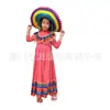 Foto Real Fantasia Mexicana de Halloween Estilo Étnico Fantasia Cos Manto Chapéu de Palha Adulto Crianças Fantasia de Performance
