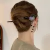 Estilo Nacional Madeira Elegante Grampo de Cabelo Estilo Antigo Grampo de Cabelo Hanfu Jardim de Osmanthus Gardênia Flor de Ameixa Disco Borboleta Acessório de Cabeça Franja Lateral