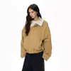 Chaqueta caqui de estilo americano con patchwork a rayas y cuello de solapa para mujer, otoño casual versátil retro hip-hop, moderna