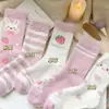 Calcetines gruesos de felpa de visón para otoño e invierno, cálidos, con diseño de caricatura, lindos, color rosa, hasta la mitad de la pantorrilla, para niñas