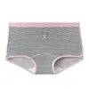 Pantaletas de algodón puro para niñas estilo universitario coreano con rayas de colores contrastantes, de cintura media, ajustadas a la cadera, con refuerzo de algodón puro para niñas