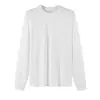 Camiseta solta de algodão seda gelada 190g, manga longa, gola redonda, masculina, casual, versátil, com estampa e bordado, top base