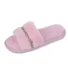 Estilo Idéntico de Rihanna 2025 Nuevas Pantuflas Planas Peludas de Otoño e Invierno Moda Cadena de Pedrería Pantuflas de Felpa para Mujer