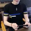 T-shirt listrada de manga curta masculina moda casual pescoço redondo fino estampado top roupas all-match meia manga verão camiseta masculina