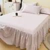 Falda de Cama de Algodón Cepillado Engrosado de Invierno Pieza Única Algodón Grado A Color Sólido Cubierta de Falda de Cama para Ocultar Imperfecciones con Borde de Falda