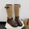 Botas de estilo idéntico de celebridad para mujer, botas largas, nuevo estilo 2026, botas vaqueras fruncidas de retazos, botas de montar, botas cortas para mujer