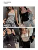 Top Camisola Cinza de Fábrica com Decote Quadrado e Alças Largas para Mulheres, Peça de Roupa para o Verão, Senso de Design, Caimento Ajustado, Versátil, Top com Temperamento