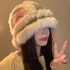 Sombrero de Pescador de Piel de Conejo Colorido para Mujer para Otoño e Invierno Sombrero de Lana Tejido a Mano Sombrero Cálido y Peludo que Muestra el Rostro Sombrero Plush Pequeño