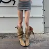 Botas Altas por Encima de la Rodilla para Mujer, Primavera/Verano 2026, Botas de Ante Caqui con Punta Fina, Tacón Grueso, Botas Fruncidas Adelgazantes