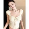 Top de Malha Puro Sexy Versátil Slim-Fit Sem Mangas para Mulheres, Cropped Camisola Curta com Amarração Estilo Francês