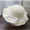 Sombrero de Paja de Dibujos Animados Lindo con Lazo para Niñas, Protección Solar, Protección UV, Combinación Padre-Hijo