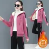 Traje deportivo engrosado con felpa para mujer, otoño e invierno, nuevo, versión coreana, suéter con cremallera de piel de cordero, ropa casual, traje de dos piezas