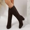 Exportación Transfronteriza Otoño e Invierno Nuevas Botas Altas de Tubo Ancho con Punta Fina y Tacón Grueso Estilo Pasarela Adelgazantes