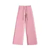 Estilo perezoso sensación relajada pantalones rectos con movimiento primavera y verano nuevos cintura alta cordón sueltos caída pierna ancha pantalones largos mujer