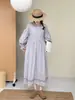 20206 Ropa de Primavera, Vestido Largo Bordado de Estilo Artístico con Mangas Largas, Cuello Peter Pan Cintura con Cordón Vestido Largo Adelgazante para Mujer
