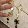 Aretes de Clip Largos de Borla de Girasol Metálico Adelgazantes Exagerados Aretes Estilo Retro Frío para Mujer