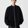 Suéter cardigan masculino xadrez patchwork falso duas peças, inverno, caimento solto, peça externa de tricô casual
