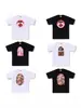 Marca Japonesa de Roupas Masculinas Tendência Edição Limitada Dia dos Namorados Camiseta de Gola Redonda com Mangas Curtas e Estampa de Cabeça de Macaco