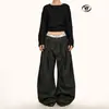 Pantalones Anchos Color Gris Oscuro Estilo Old Money Yongfang para Hombres y Mujeres con Cinturón de Diseño Único Versátiles Holgados Simples de Pierna Recta Pantalones Casuales