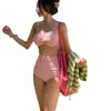 Nuevo traje de baño sexy de triángulo de cintura alta con abertura para mujer, cubre abdomen, adelgazante, para pecho pequeño, push up, bikini conservador, traje de baño para aguas termales