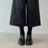 Versión de Piel de Oveja~Piel Genuina Tacón Grueso Negro Retro Slip-On Mocasines para Mujer 2026 Nuevo Estilo Zapatos Pequeños de Cuero
