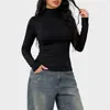 Camiseta Popular de Cuello Alto y Manga Larga de Amazon para Mujer, Corte Ajustado, Camiseta Base Elástica, Color Sólido, Top Interior Versátil