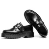 Zapatos de Cuero Bajos con Suela Gruesa y Hebilla para Mujer, Línea Blanca Transfronteriza 1461, Piel Genuina, Estilo Británico, Casual, Suela de Plataforma de Grosor Medio