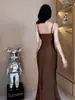 Vestido Sexy de Encaje con Tirantes Off-Shoulder para Mujer Verano Nuevo Aspecto Adelgazante Falda Larga de Cadera de Gama Alta para Mujer