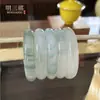 Pulsera de Jade Tianshan de Xinjiang, Grado A, Tipo Hielo con Patrones Florales, Barra Redonda Delgada, Barra de Belleza, Jade con Hilo de Oro, Elegante Pulsera de Jade