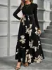 Em Estoque Transfronteiriço Europeu e Americano Novo Vestido Longo Estampado de Manga Longa Linha A para Mulheres Primavera e Outono, Elegante Vestido Longo para o Trabalho
