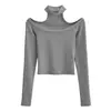 299-25 Novo Estilo de Inverno Europeu e Americano Estilo Blogger Ins Gola Halter Sexy Ombro a Ombro Gola Alta Manga Longa Camiseta Básica