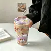 Taza de Vidrio Estilo INS Alta Apariencia Taza de Agua Taza con Popote Gran Capacidad Taza para Jugo Leche con Tapa Taza de Café para el Hogar