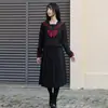 Directo de Fábrica Japonés Akasami Sanbon Uniforme JK de Marinero Set para Mujer Manga Larga Negro Estilo Uniforme Escolar Falda con Lazo Grande