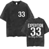 Camiseta Lavada Retro 33 Expacim 33 de Juego Claire Obscur para Hombres y Mujeres Casual Algodón Oversize de Alta Calidad