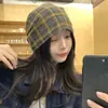Gorro Dupla Face para Mulheres, Novo Chapéu Lenço Xadrez Retrô para Outono e Inverno, Chapéu Headwrap de Estilo Sofisticado, Chapéu Quente e Moderno para Clima Frio