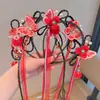 Adereço de Cabeça com Franja Vermelha de Ano Novo para Crianças Faixa de Cabelo Trança Peruca Estilo Antigo Chinês Aro de Cabelo Bola de Cabelo Grampo de Cabelo