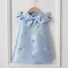 Vestido formal para niños, vestido de princesa, vestido de dama de honor, atuendo para el primer cumpleaños del bebé, vestido de satén con pajarita, estilo europeo y americano transfronterizo, disponible para envío directo