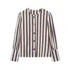 Comercio Exterior Transfronterizo Spot 2025 Estilo Europeo y Americano Nuevas Camisetas y Blusas de Moda para Mujer Otoño e Invierno con Rayas y Mangas Abullonadas