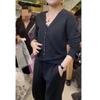 88070 Big Aimei Yiyuan 2023 Otoño e Invierno Nuevo Manga Larga Cuello en V Ajustado Adelgazante Top de Mujer Monopecho Moda Trendy