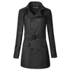 Gabardina larga de lana de doble botonadura con solapa gris para hombres jóvenes ropa de invierno cinturón guapo material de lana abrigo británico