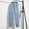 Tiro real Lavado de mezclilla estilo universitario talla grande hermana gordita combinación de colores Harajuku elástico en la punta de la cintura jeans Harlan otros