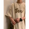 Camiseta Holgada de Verano para Hombre de Manga Corta Pesada Marca de Moda Americana High Street Ins Ropa con Letras Espumosas de Media Manga