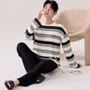 Pijama 180g 100% Algodão Puro Tendência Masculina Outono Novo Estilo Manga Longa Calça Longa Pulôver Roupa de Casa Conjunto de Duas Peças